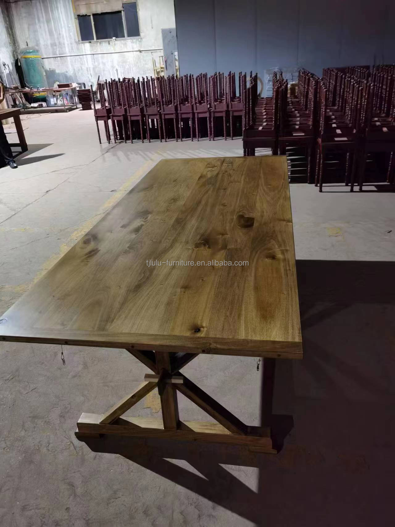 Banquet Hotel Home Wooden Folding Farm Table with Solid Pine Wood
