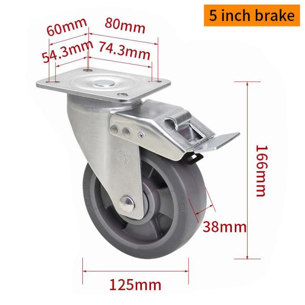 Quality EDL‌ Medium Duty 5inch Caster TPE Plate by Rigid , Swivel and Brake Type 200kg 665P-56 for sale