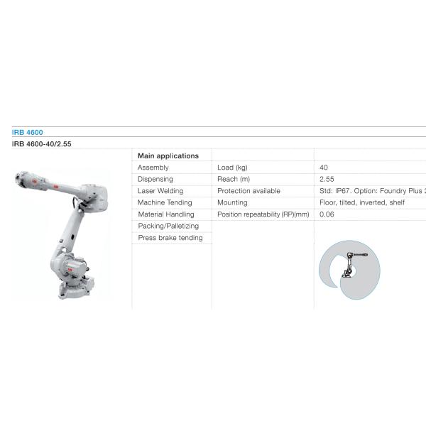 ABB 4600 Industrial Abb Robot Arm Loading Unloading Process 40kg Load