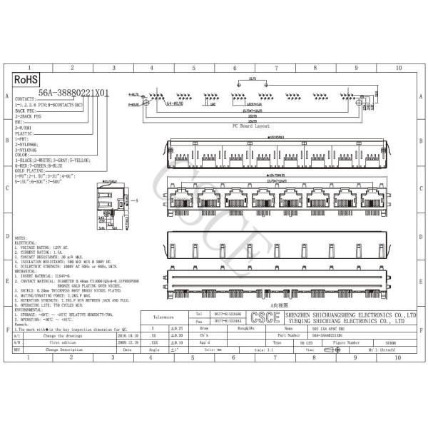 8 Port Ganged RJ45 Jack Connector , High Wearing Right Angle Ethernet Cable