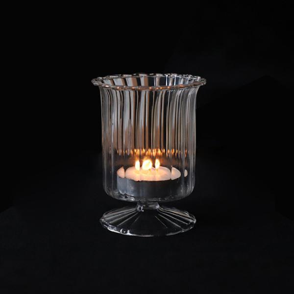 Quality LFGB Wedding Flower Shape Clear Glass Candlestick for sale