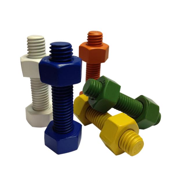 ASME B18.2.1/ASME B18.2.2 Fluocarbon Coated Stud Bolt with 2 Heavy Hex Nut and Plain Round Washer2.1/