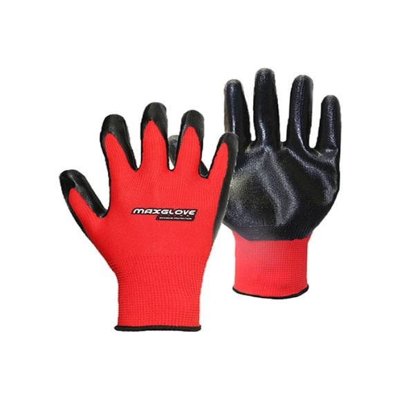 Safe Working Nitrile Coated Work Gloves Polyester Liner Material Resistant Abrasion