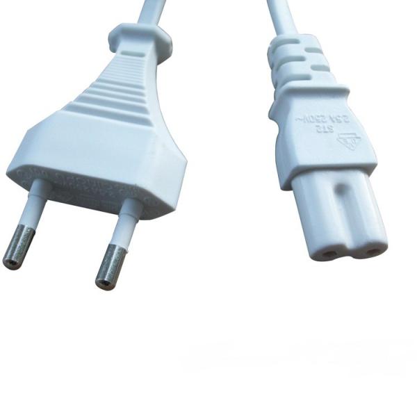 Quality VDE C7 power cord with white flexible cable, power cord for power adapter. for sale