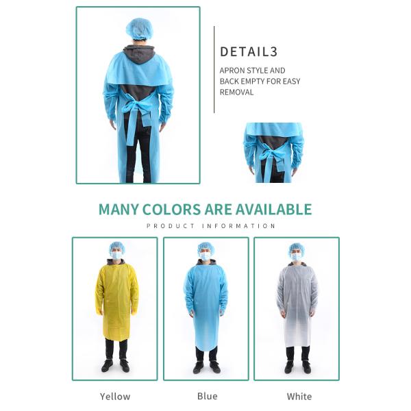 CE Waterproof 30G Disposable CPE Gowns With Thumb Loop