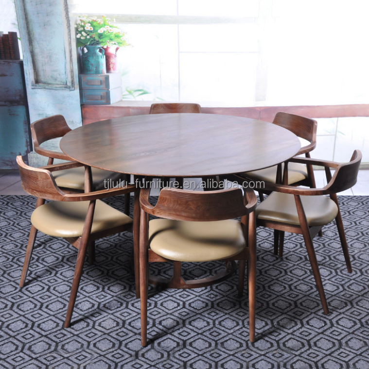 Modern Dining Room Furniture Walnut Solid Wood Frame Round Dining Table with Unique Design Nordic Design