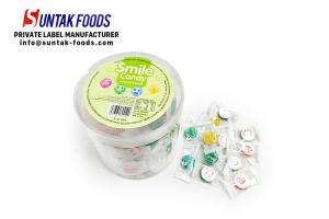 Bottle packing two layers colors sour fruity flavors smile candy
