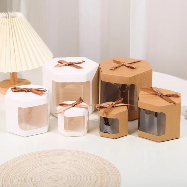White Ribbon Hexagonal Gift Box Folding Candy Gift Packaging Box Cake Candy Box