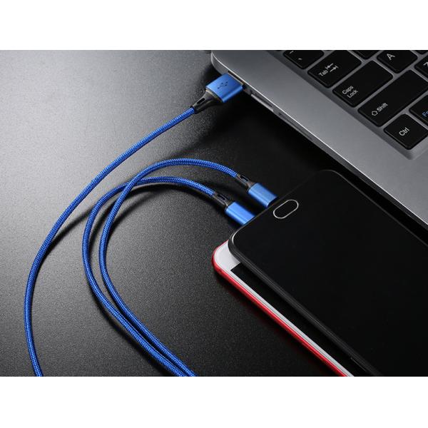 Three In One Nylon Braided USB Data Cable With IOS Micro And Type C Head