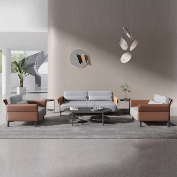 Quality Sleek Design Office Furniture Sofa Solid Wood Frame Leather Sofa Set for sale