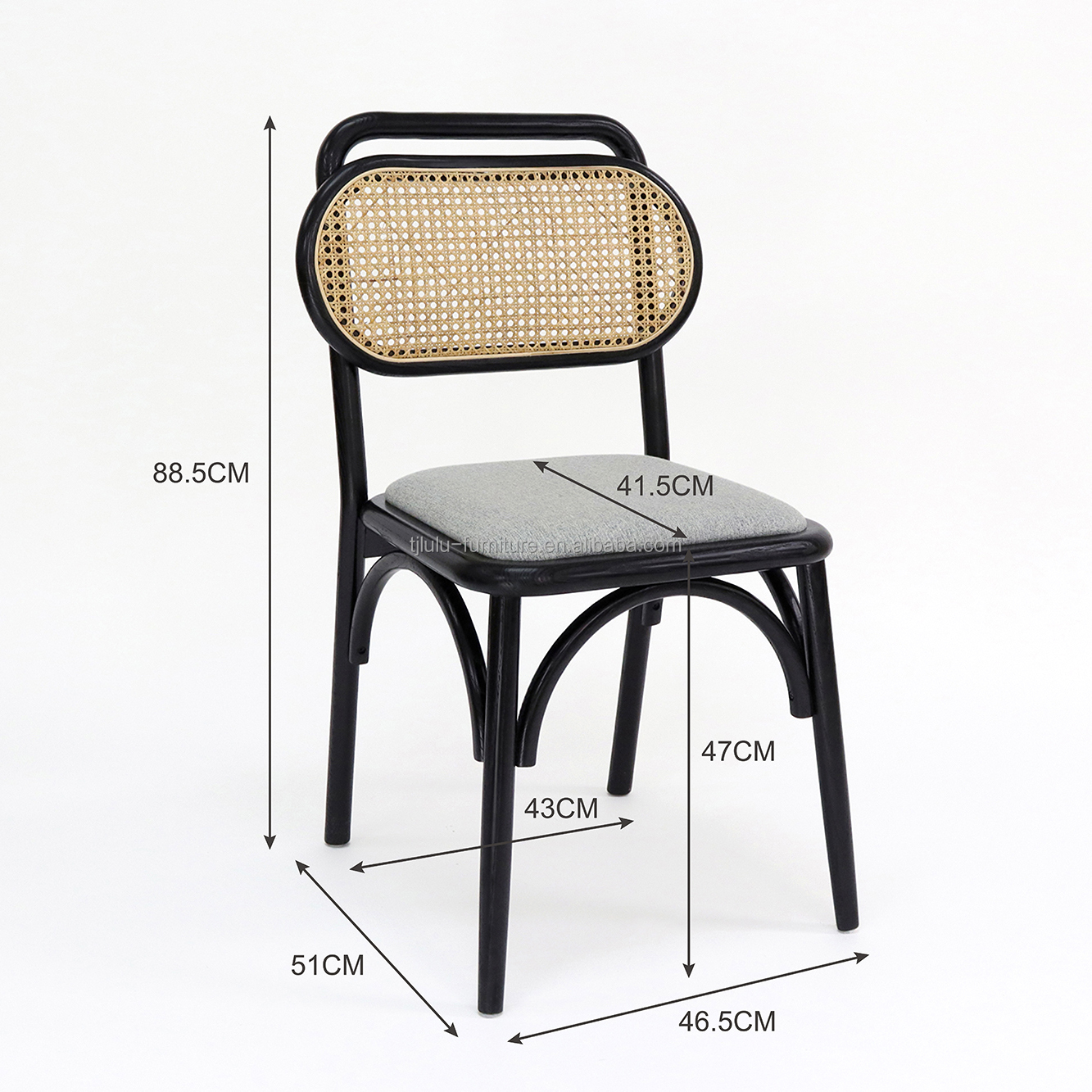 Customized Designs Wooden Rattan Chair for Dining W47*D51*H82.5CM in Natural Solid Wood