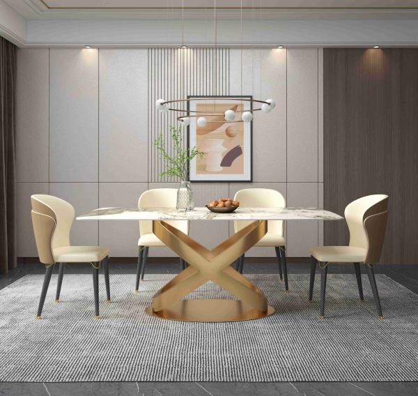 Quality White Rectangular Stone Dining Table Chair Sets Bronze Pedestals for sale
