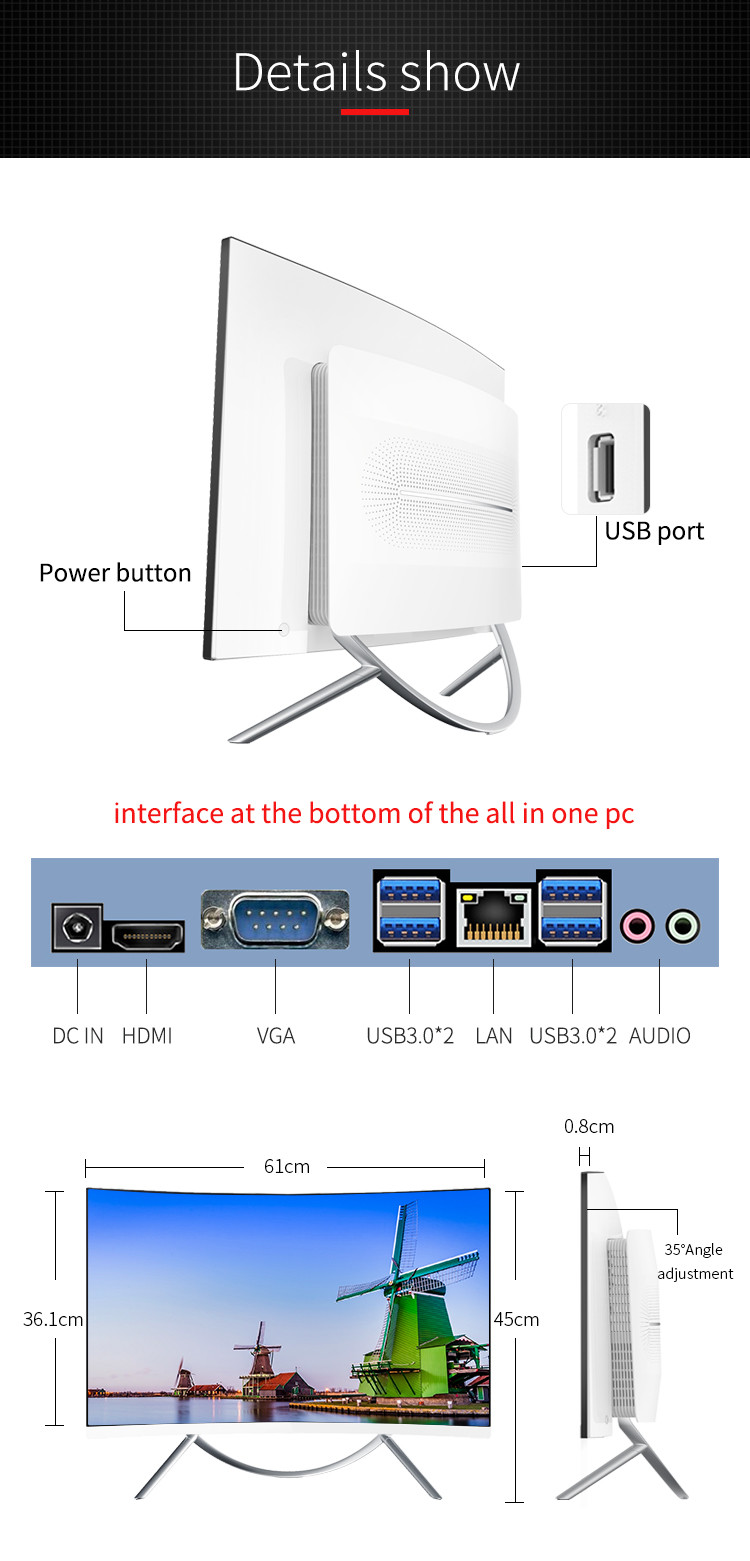 16:9 IPS Monitor 1000M Ethernet Custom AIO PC Dual Core Four Thread
