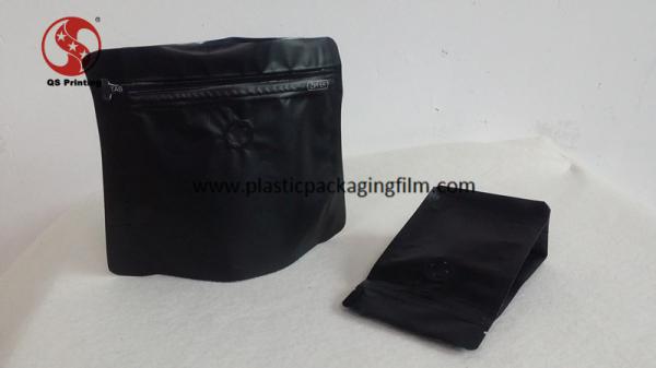 Quality Black Stand Up Coffee Tea Pouches , Flat Bottom with Ziplock and Vent Valve for sale