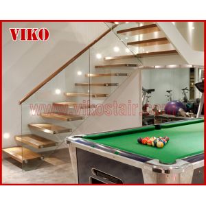 Floating Staircase VK34S Floating Stair Tempered GlassLED Light strip, Stringer: