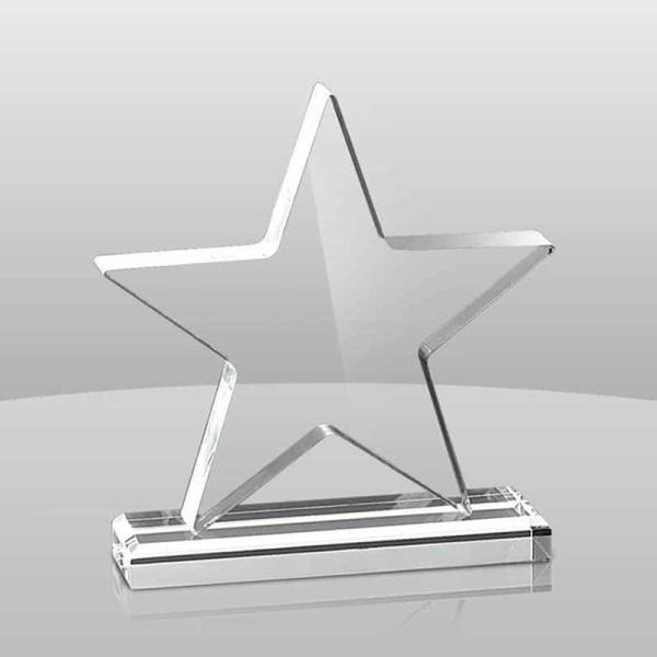 Quality 6'' H Clear Star Shape Acrylic Trophy With Base , Acrylic Star Award Custom Logo for sale
