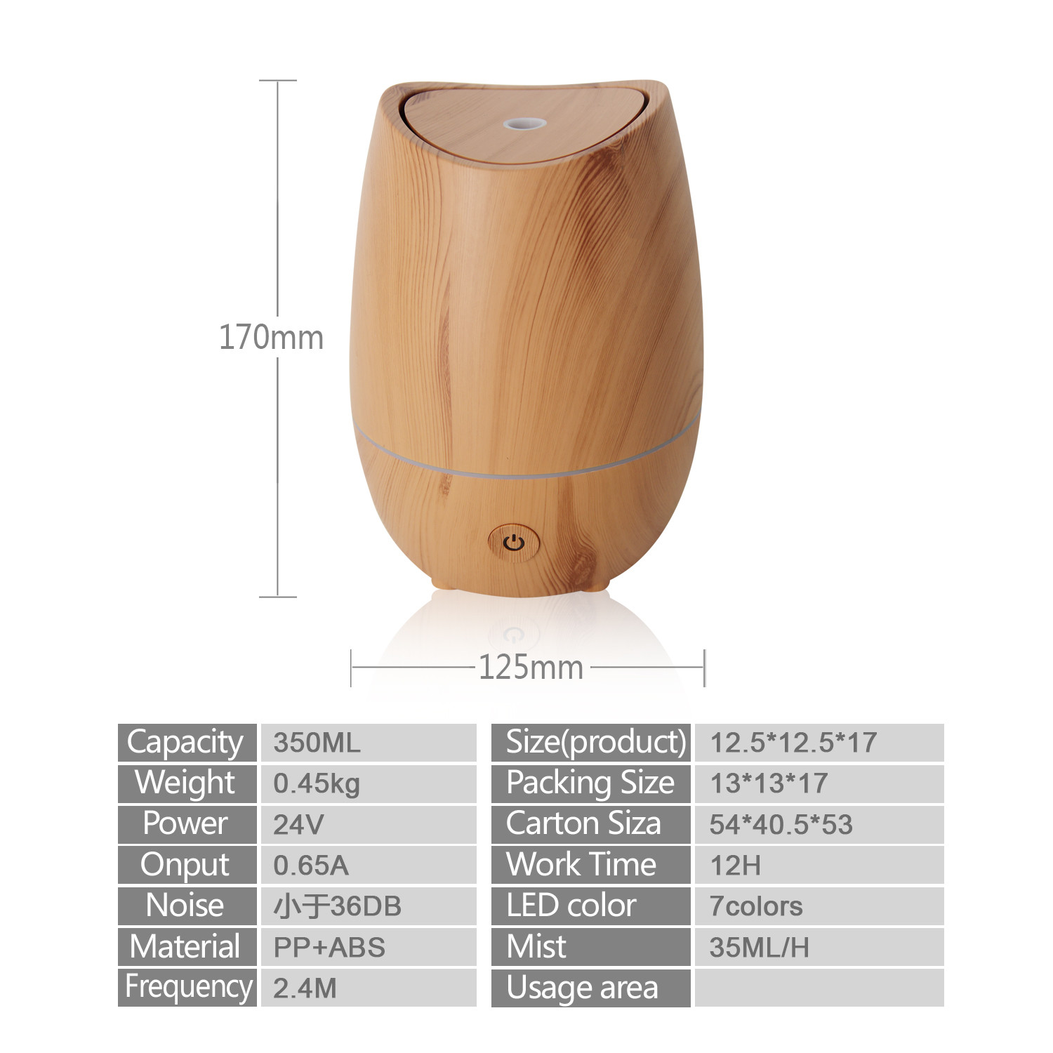 350ML Ultrasonic Aroma Diffuser Home Use Light Wood Diffuser With 7 Color Lights