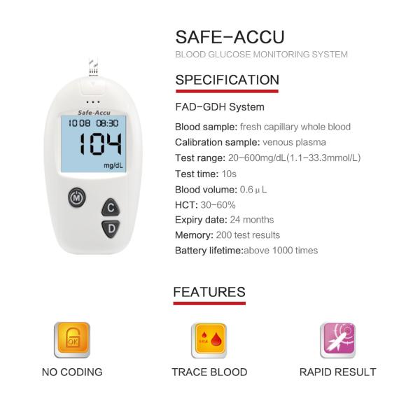 Safe Accu Diabetes Sugar Test Kit , Blood Glucose Monitoring Kit 1000 Tests Battery Lifetime 0.6ul Tiny Blood Sample