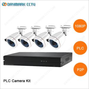 No cable needed power line communication weatherproof 4 camera security system