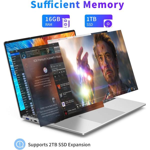 N95 Processor 16 Inch Gaming Laptop 16GB RAM 1TB SSD Fingerprint Unlock WiFi 5 BT 4.2