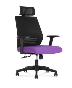 China Lumbar Supported High Back Mesh Office Chair with Adjustable Headrest black & purple on sale