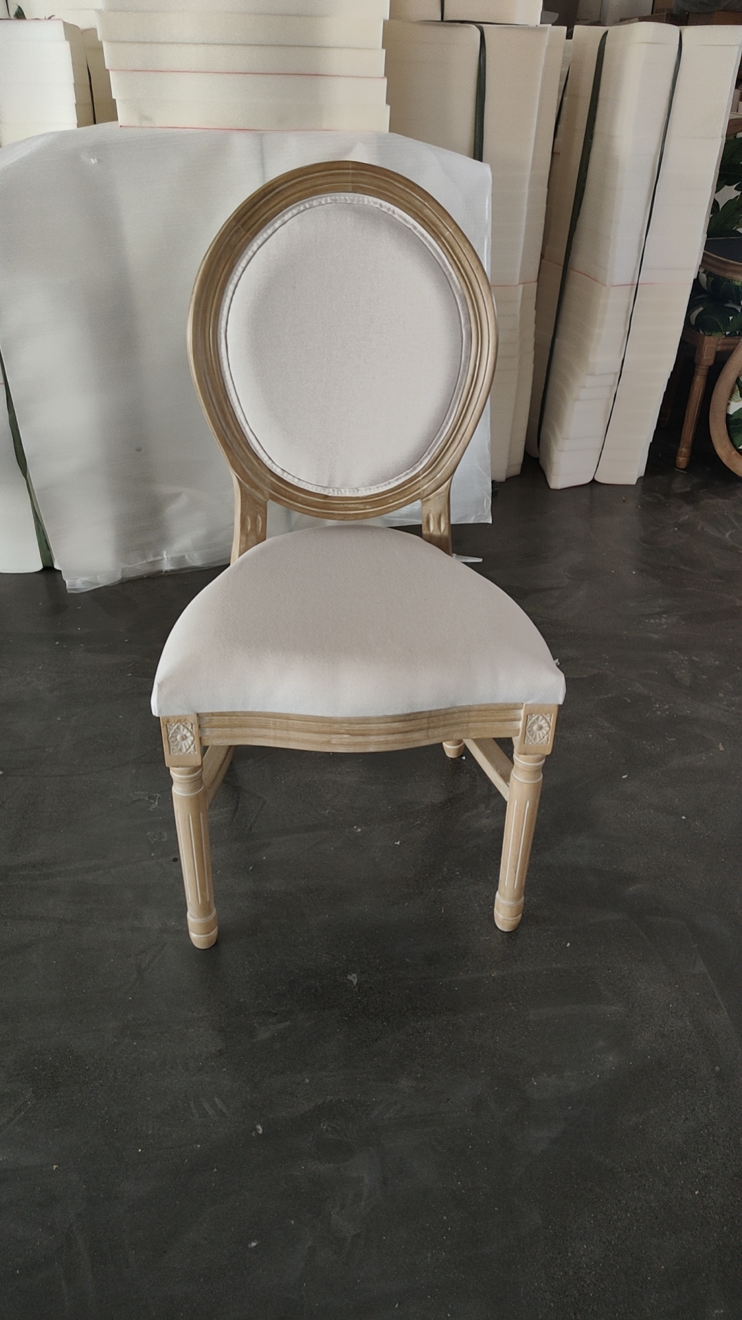 PU Leather Covered French Vintage Style Dining Chair with Stackable Design and Solid Wood