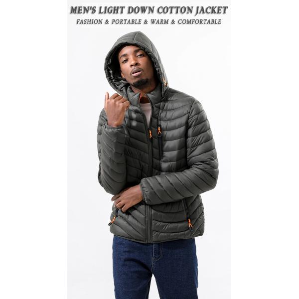 New men's autumn winter down jacket lightweight casual warm long sleeve cotton waterproof windproof coat with a detachable hood