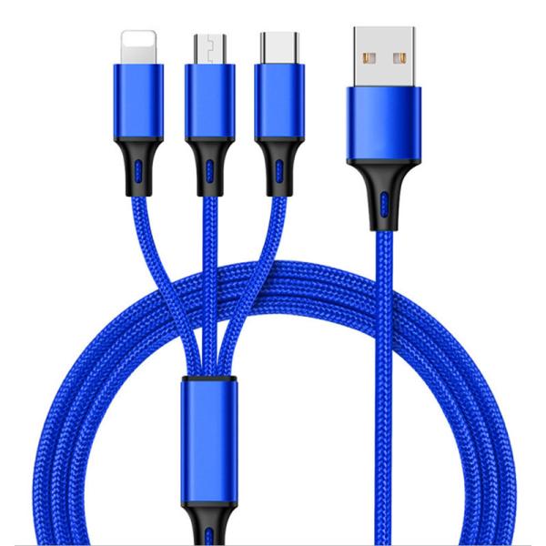 Quality USB  Multi 3 In 1 Braided Charging Cable 4 Head Custom Logo  For Iphone for sale