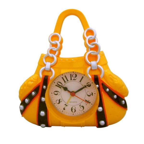 Quality luxury women handbag shape yellow alarm clock for sale