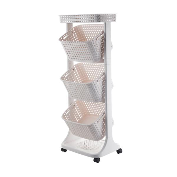 Quality Beige 3 Tier Tall Rolling Laundry Cart With 3 Removable Hamper for sale