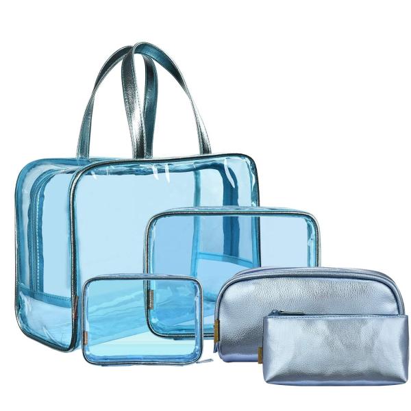 Quality 5 In 1 Transparent PVC Cosmetic Bag Set For Travel And Outing for sale