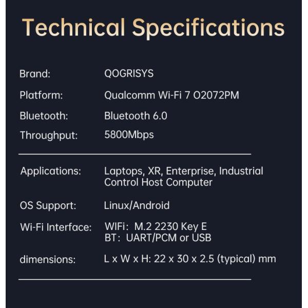 High Speed WIFI 7 Module Tri-band 2.4GHz/5.8/6GHz Based on Qcalcomm Chip QCC2072 1 5.8Gbps wifi modules