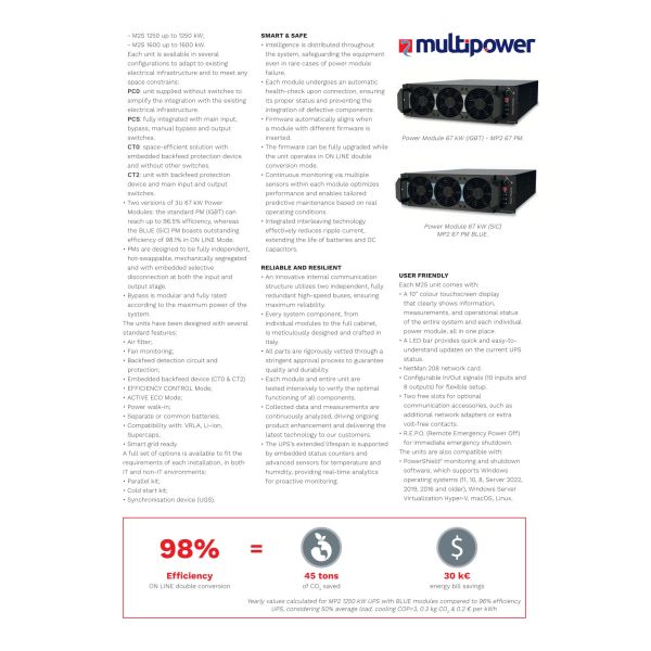 Riello Multi Power2 Scalable Modular UPS 1000-1600KVA Three Phase Online UPS for Data Centers