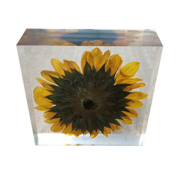 Quality cubic Acrylic resin paper weight with custom embedding inside for sale