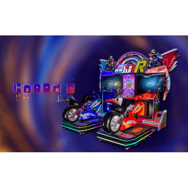 Front view of Speed R motorcycle racing arcade machine