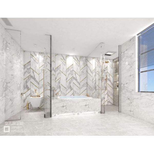 White Stainless Steel Bathroom Vanity with Quartz Countertop & Gold Hardware