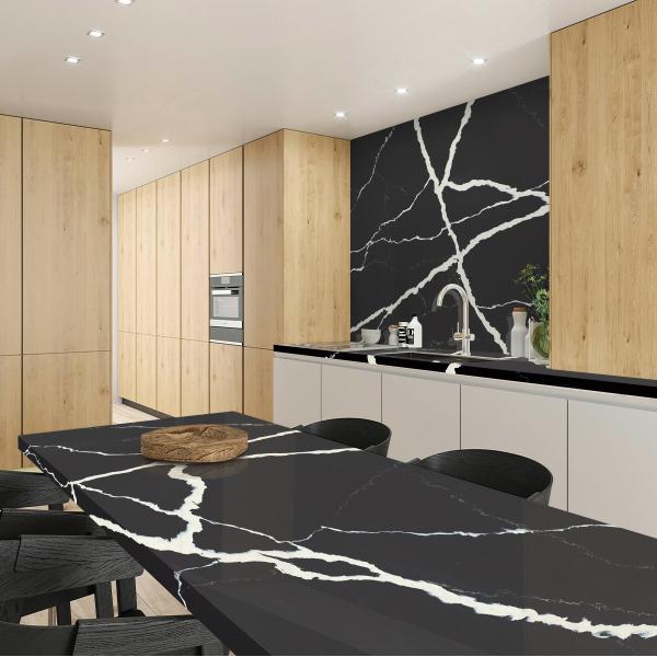 Artificial Black Calacatta Quartz Stone Slab(Acid Resistant)