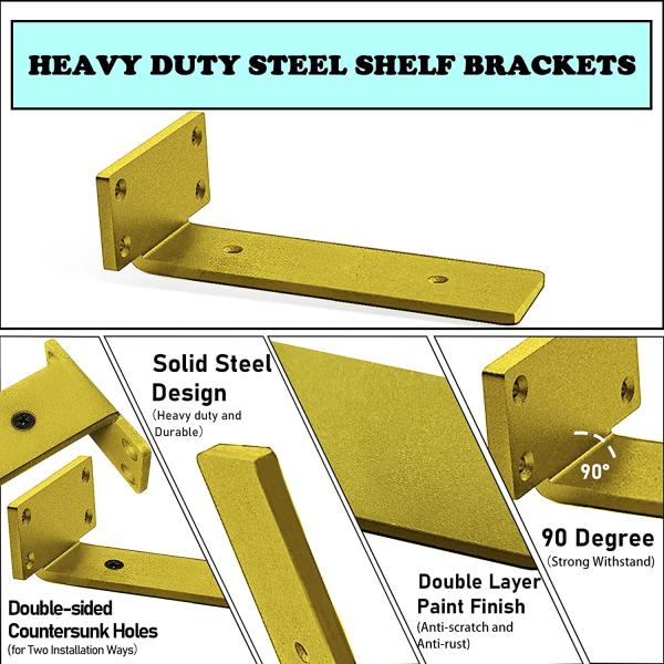 Gold L shape shelf strut bracket floating shelf wall bracket