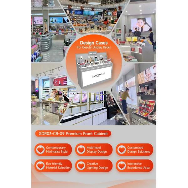 GDR03-CB-09 Premium Front Cabinet With Mirror Stainless Steel And Screen Printed Black Lines For Fashion Boutiques