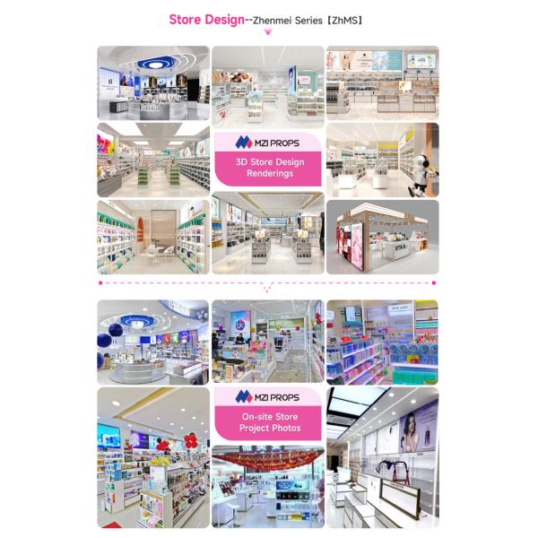Cosmetic Store Stand White Laminated Display Rack with Light-box for Skincare Shop Decoration and Retail Shop Fitting