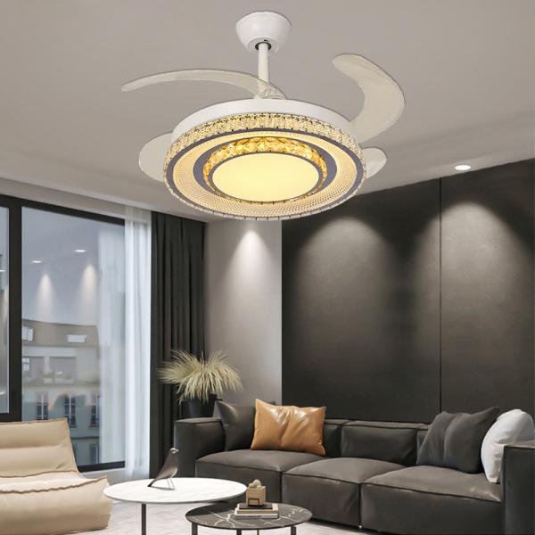 Smart Control Foldable Blade Fan Ceiling Fans With Lights And Retractable Blades