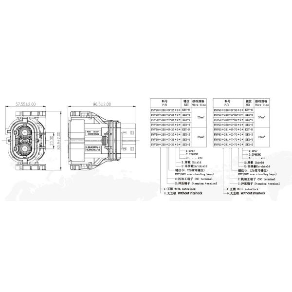 1000V DC Battery Connection Cables , IP6K9K High Voltage Connector Cable