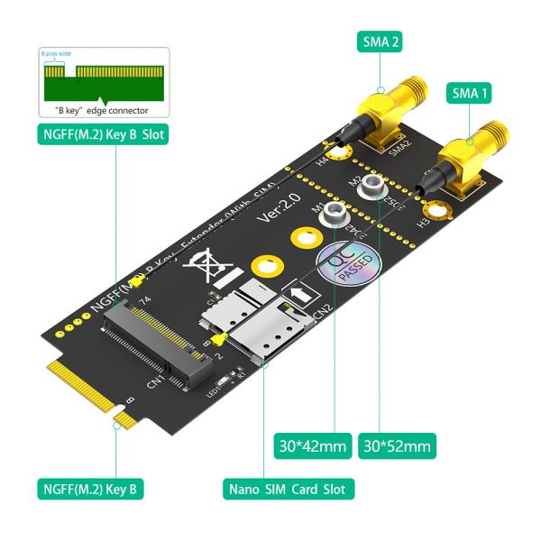 M.2(NGFF) Key B Adapter With SIM card and Antenna for 3G/4G/5G Module