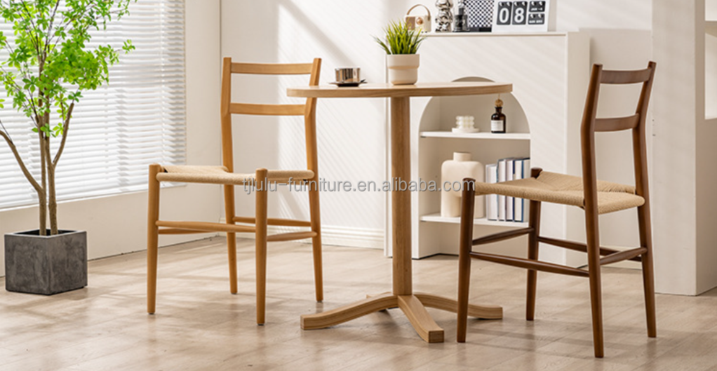 Sturdy Wood Dining Chair with Woven Cord Cushion The Perfect Addition to Your Study Desk and Leisure Cafe