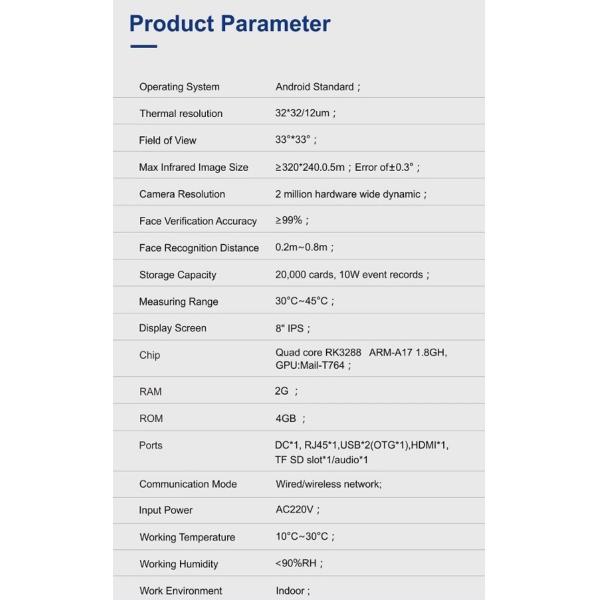 Temperature Measurement Access Control Face Recognition Terminal Detection LCD Display