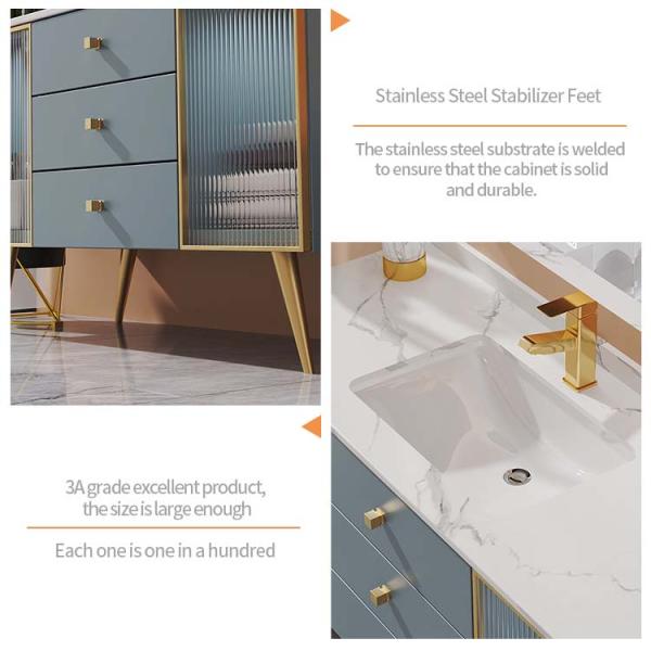 LED Mirror Ceramic Top Bathroom Vanity Wall Mounted Solid Wood