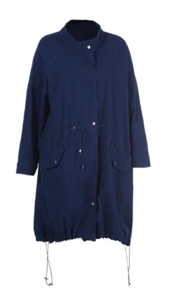 Quality Plus Size Long Cool Womens Coats With Buttons And Elastic In Hem Navy Color for sale