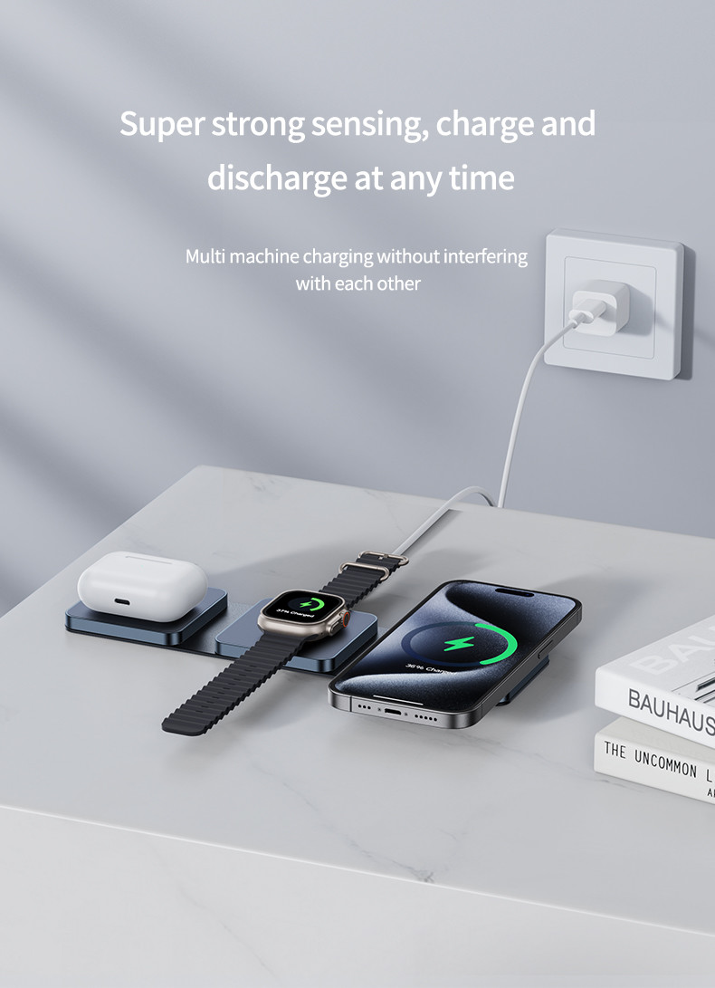Magnetic Foldable 3-in-1 Travel Wireless Charger For Apple Devices