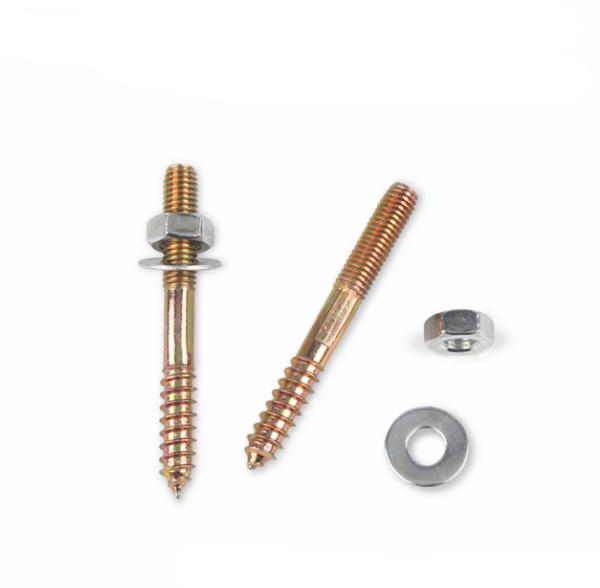 Quality High Durability Brass Plated Wood Screws M6 Double Head Thread Dowel Screw for sale