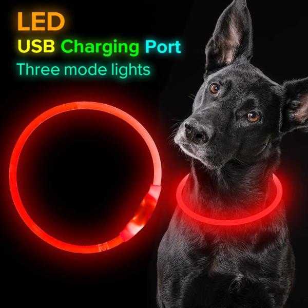 USB Rechargeable Pet Industries LED Dog Collar Weatherproof Three Glow Modes